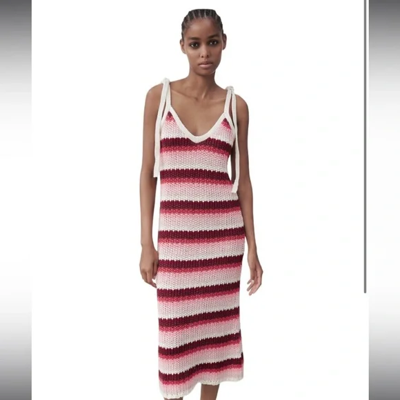 black one sleeve bodycon dress Zara Women's Striped Midi Bodycon Dress | L UK14 main image 1